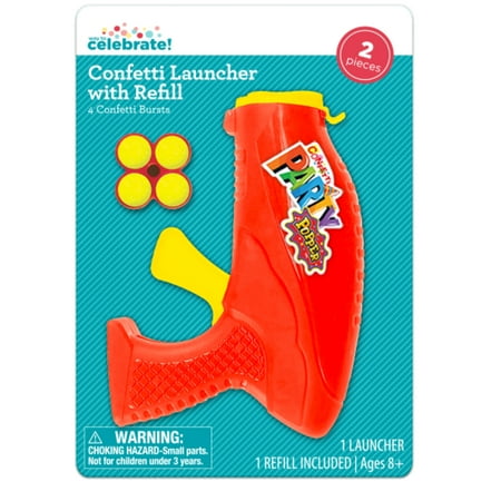 Way to Celebrate Confetti Launcher with 4 Confetti Foil Bursts Red Plastic Party Popper