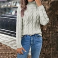 thumbnail image 2 of CFLVAEK Cable Knit Sweater Womens Fall Casual Turtleneck Sweaters Pullover Tops Loose Fit Long Sleeve Jumper Top Solid Color Soft Sweaters White L, 2 of 9