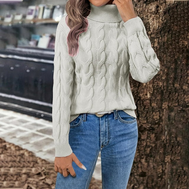 Ailaofu Sweaters for Women Long Sleeve Ribbed Knit Solid Color Turtleneck Fall Winter Pullover Sweaters
