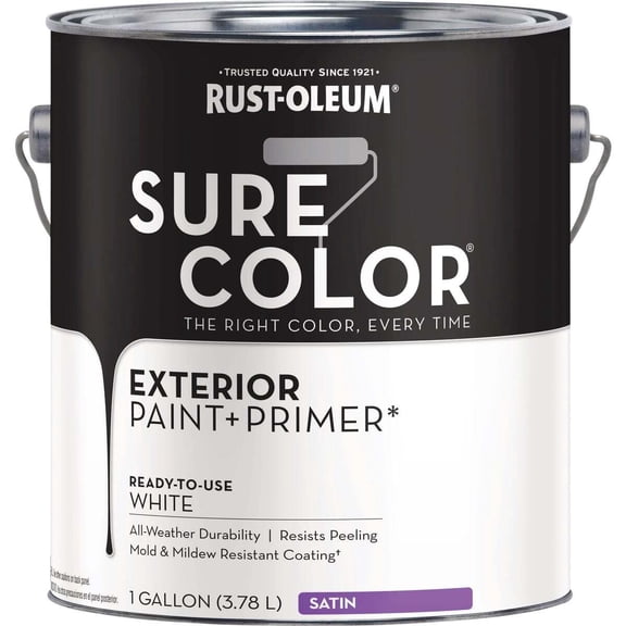 Rust-Oleum Sure Color Exterior Paint and Primer, White, Satin, 1 Gal 394678