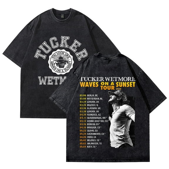 Tucker Wetmore Waves On A Sunset Tour 2025 Washed Cotton Tshirt Casual Short Sleeve Tees