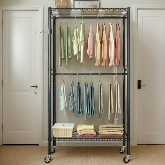 Closet Organizer Garment Rack Clothes Hanger Home Shelf Heavy Duty Furniture