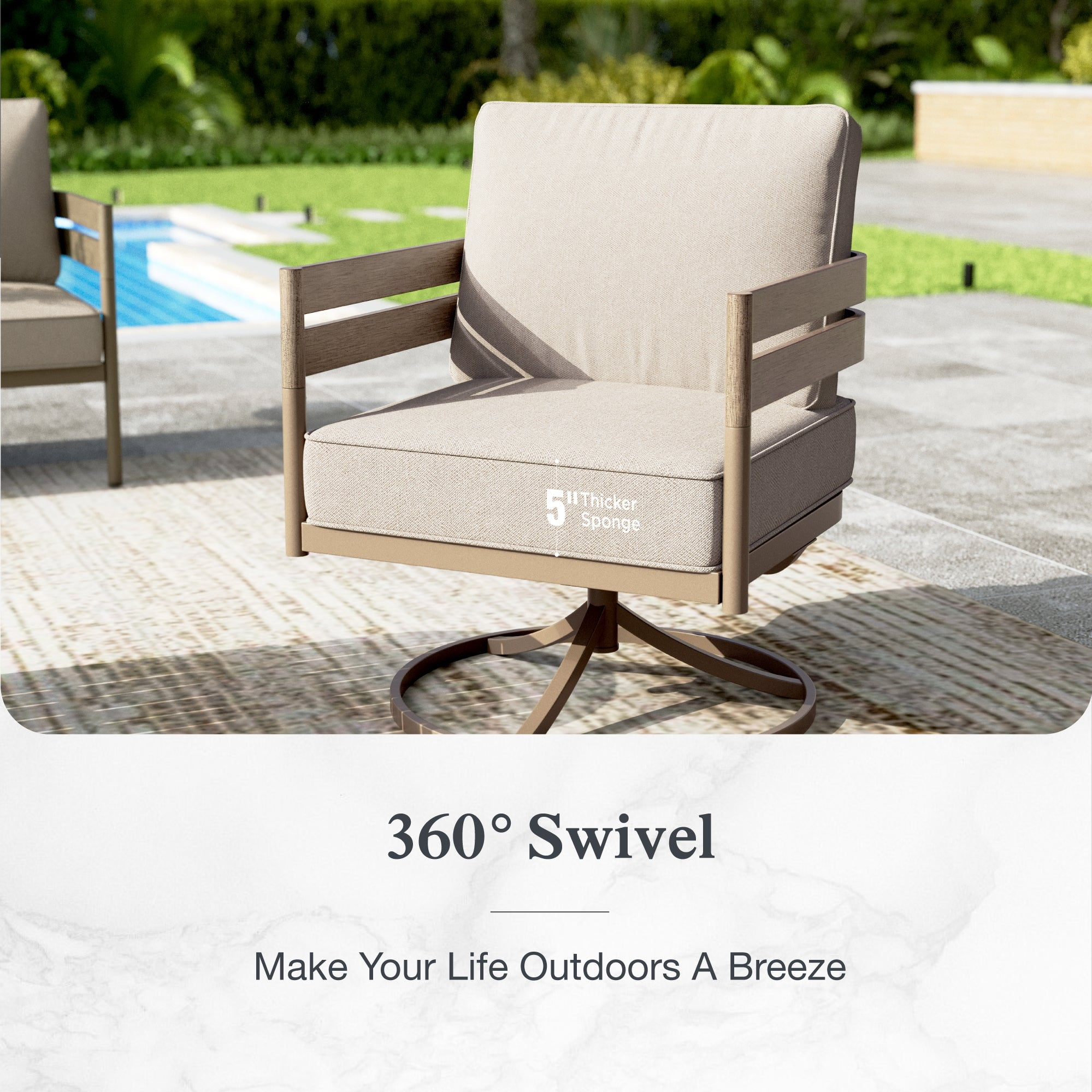 Sophia & William 5 Seat Patio Outdoor Furniture Set Wooden-like Streamlined Conversation Set with Swivel Chairs & Combined Coffee Table, Beige