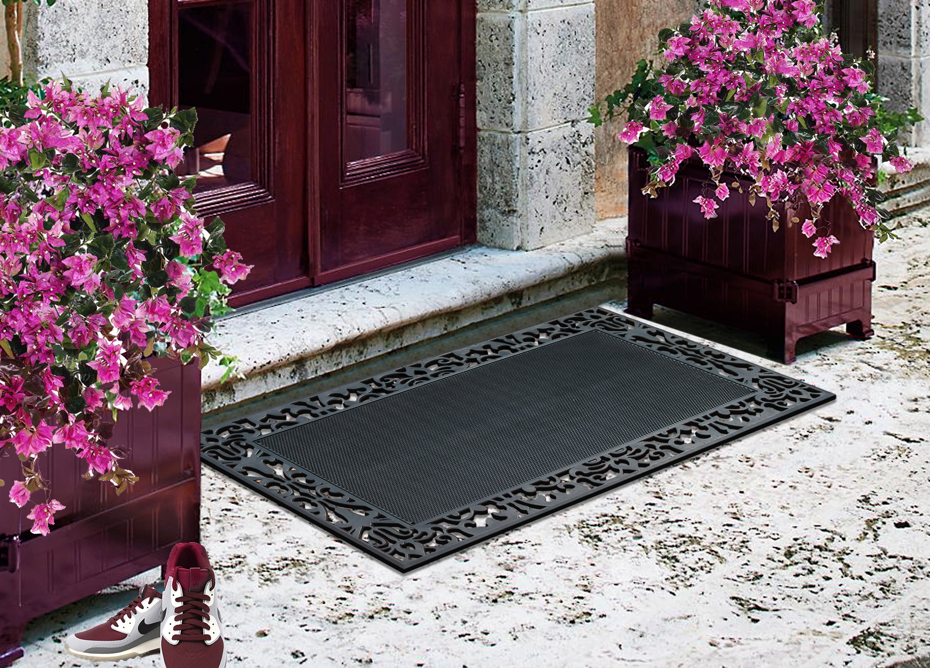 A1HC 100% Rubber Front Door Mat 30”x 48”, Non-Slip Welcome Doormat, Rubber Thin Profile Heavy Duty Doormat with Scrapping Pins, Indoor Outdoor, for Front Door, High Traffic Areas