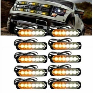 10x LED White Amber Car Truck Emergency Beacon Warning Hazard Flash Strobe Light