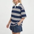 thumbnail image 4 of Rugby Shirt Women Striped Short Sleeve Polo Shirts Oversized Collared Summer Color Block Tee Tops, L, 4 of 5