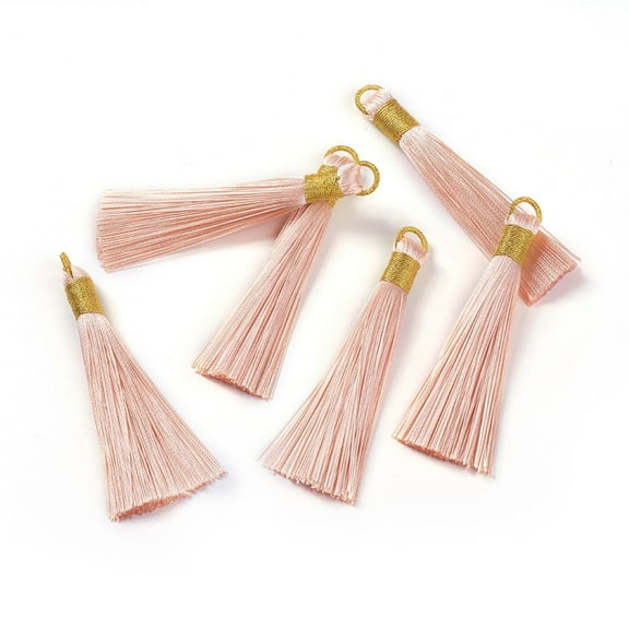 Nylon Tassel Big Pendants with Iron Findings Golden Pink 80x8.5mm Hole: 5x6.5mm