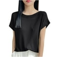 thumbnail image 1 of Timegard Hauts pour Femmes Manches Courtes Décontracté Ample Confortable Tricoté Couleur Unie Col Rond Tee Respirant, 1 of 4