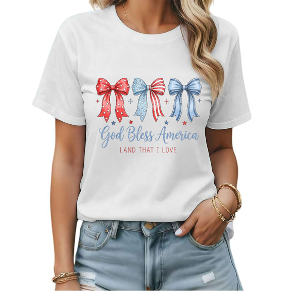 Minimalist Retro USA Patriotic God Bless America Aesthetic Graphic Tees Womans Tshirt Black/White S-5XL Tops
