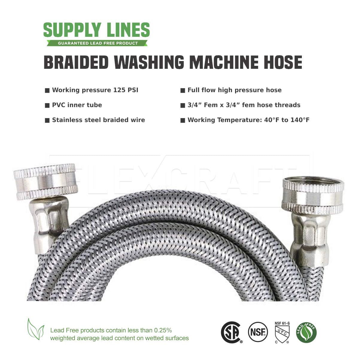 Stainless Steel Washing Machine Connector, Burst Proof Washing Machine Supply Line, 4 Ft (Pack Of 2)