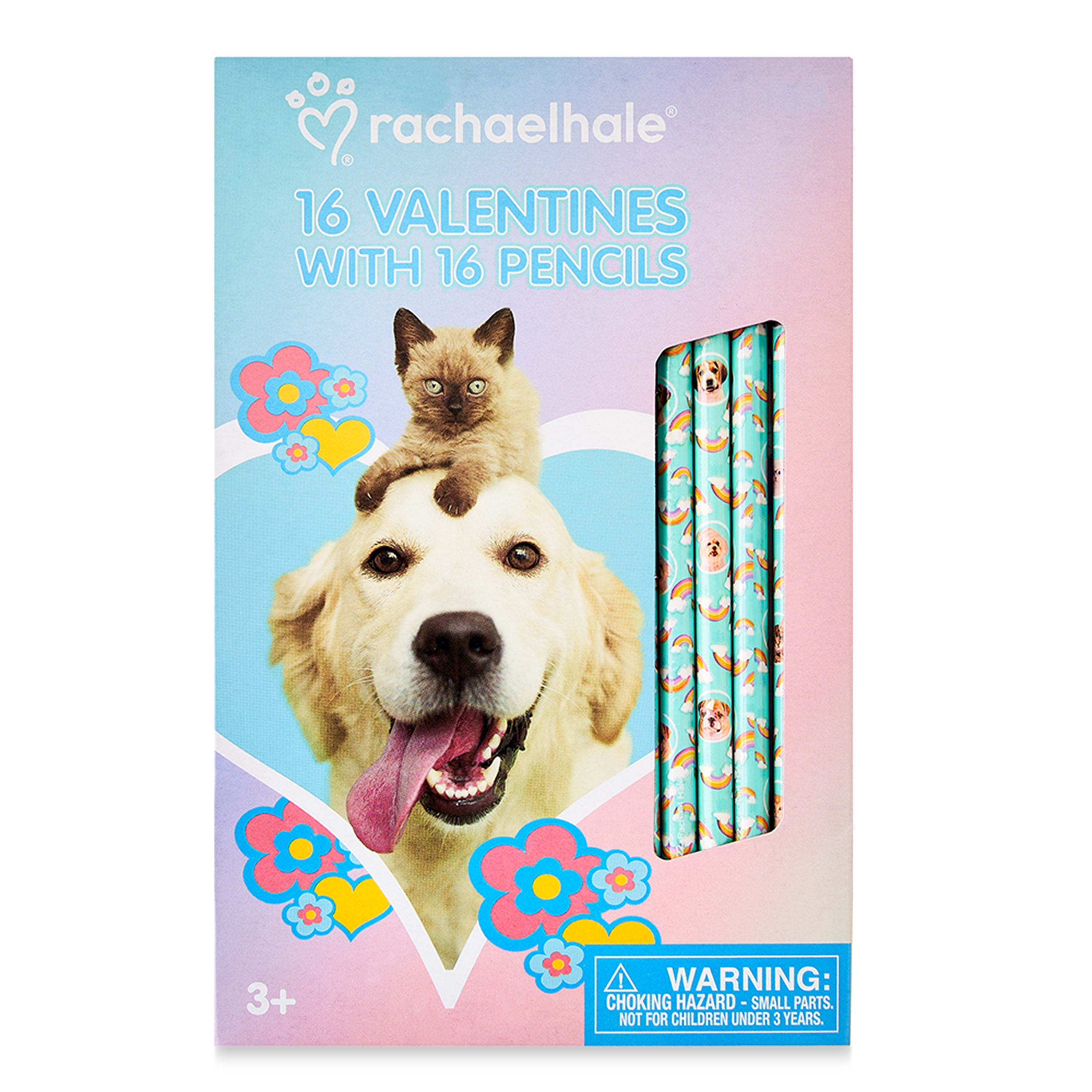 Way To Celebrate Rachael Hale Valentine's Day Cards, 16 Count, Multi-Color Classroom Exchange Cards, 16 Full Size Pencils