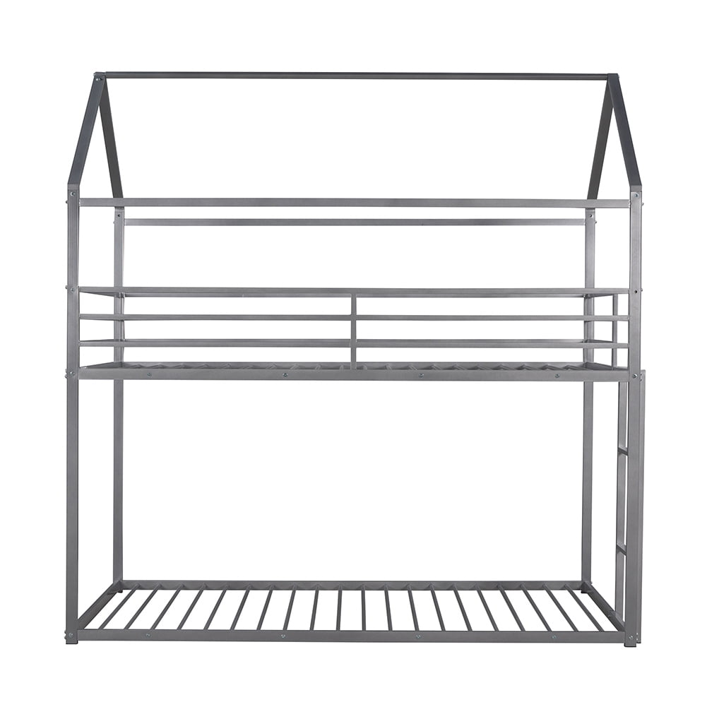 Kepooman Twin Over Twin Kids Bunk Bed with Built-in Ladder, Metal Bunk Bed Frame, Sliver Kepooman Twin Over Twin Kids Bunk Bed with Built-in Ladder, Metal Bunk Bed Frame, Sliver