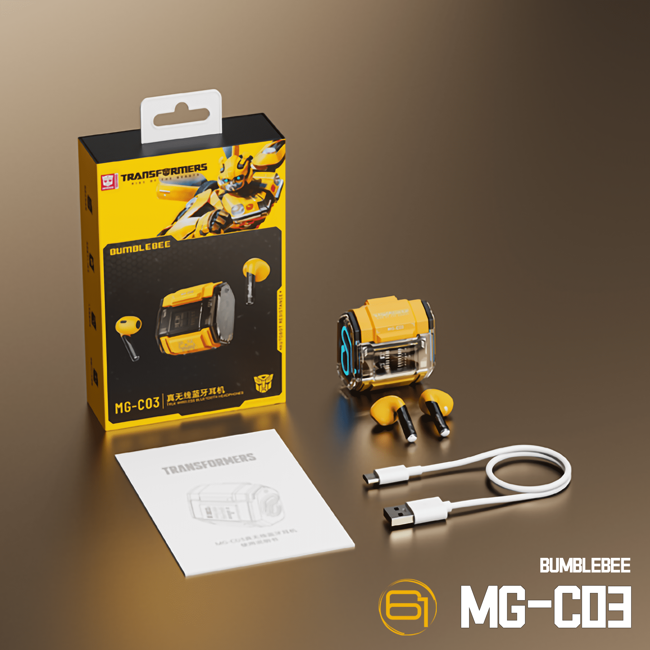 Transformers MG-C03 Bluetooth TWS Wireless Earbuds – HiFi Sound, Low Latency Gaming & Music Dual Mode Headset, Noise Cancelling, Touch Control, Long Battery Life & Charging Case (Yellow - Bumblebee)