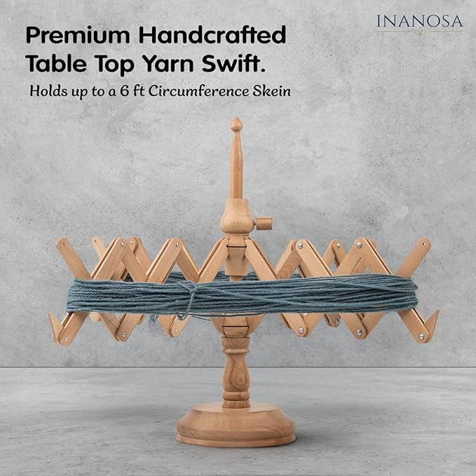Inanosa Wooden Table Top Yarn Swift - Wooden Crocheting and Knitting Craft Accessories - Best Gift from Craft Supplies for Crochet Lovers - Beechwood (Swift)