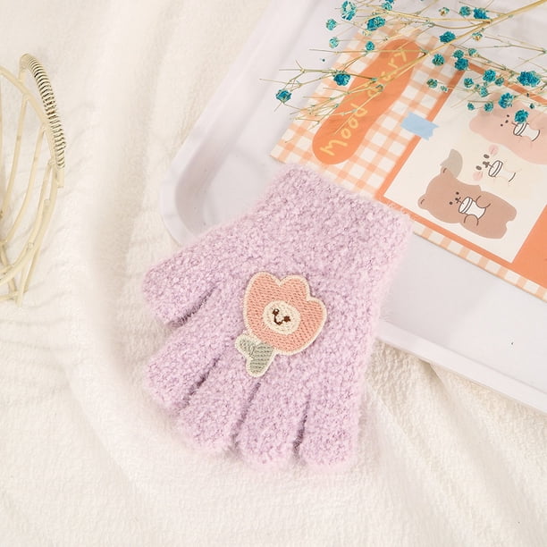 Guantes para niños, cálidos, de invierno, con forro polar, gruesos, de cinco dedos, multidedos, para niñas, de dedos completos, resistentes al frío