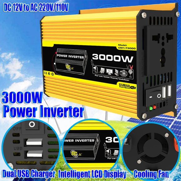 Dual USB Car Voltage Transformer 3000W DC 12V To AC 220V Car Inverter