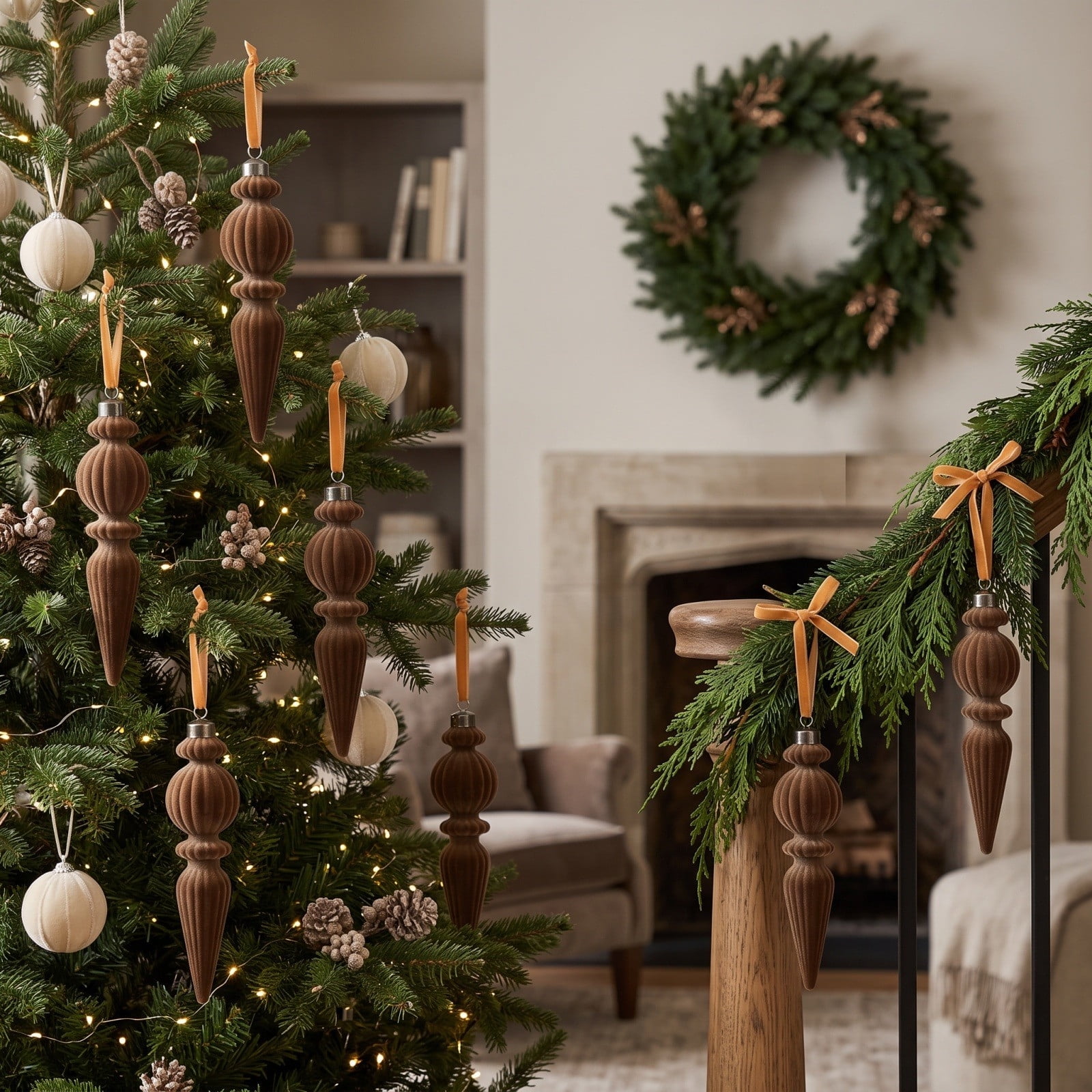 Christmas Decorations Flocked Ornaments Set Irregular Shaped Christmas Ball Hanging Decor for Tree Wreath Mantel Window Home Holiday Party