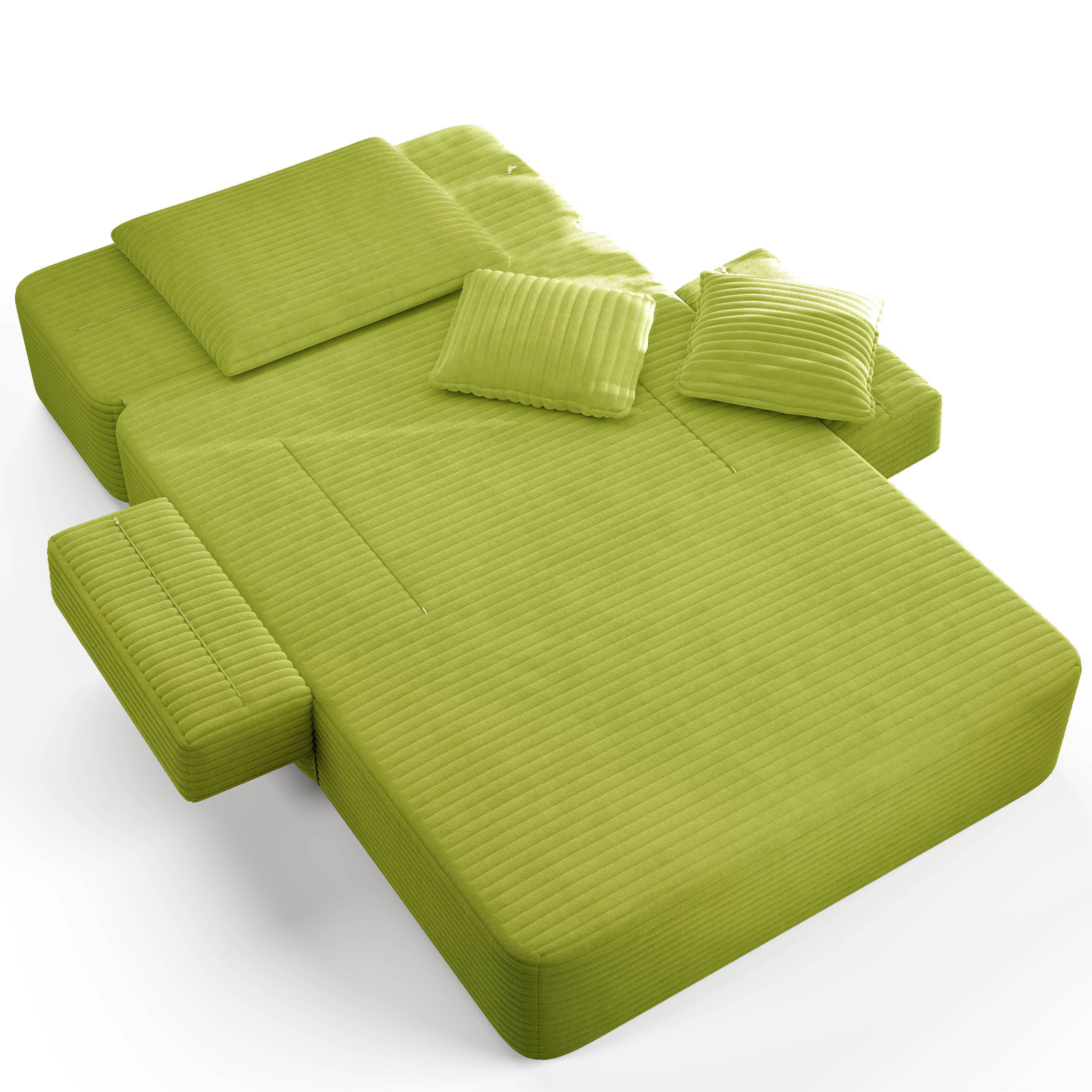 Alvantor Oversized Corduroy Convertible Chaise Lounge Sofa Bed, Green