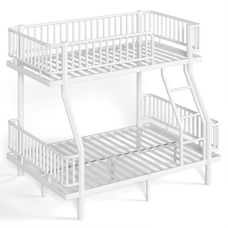 Twin-over-Full Teens Bunk Bed Can Transformed into 2 Platform Beds, Metal Kids Bed Frame with Round-Pipe, Ladder & Guardrails
