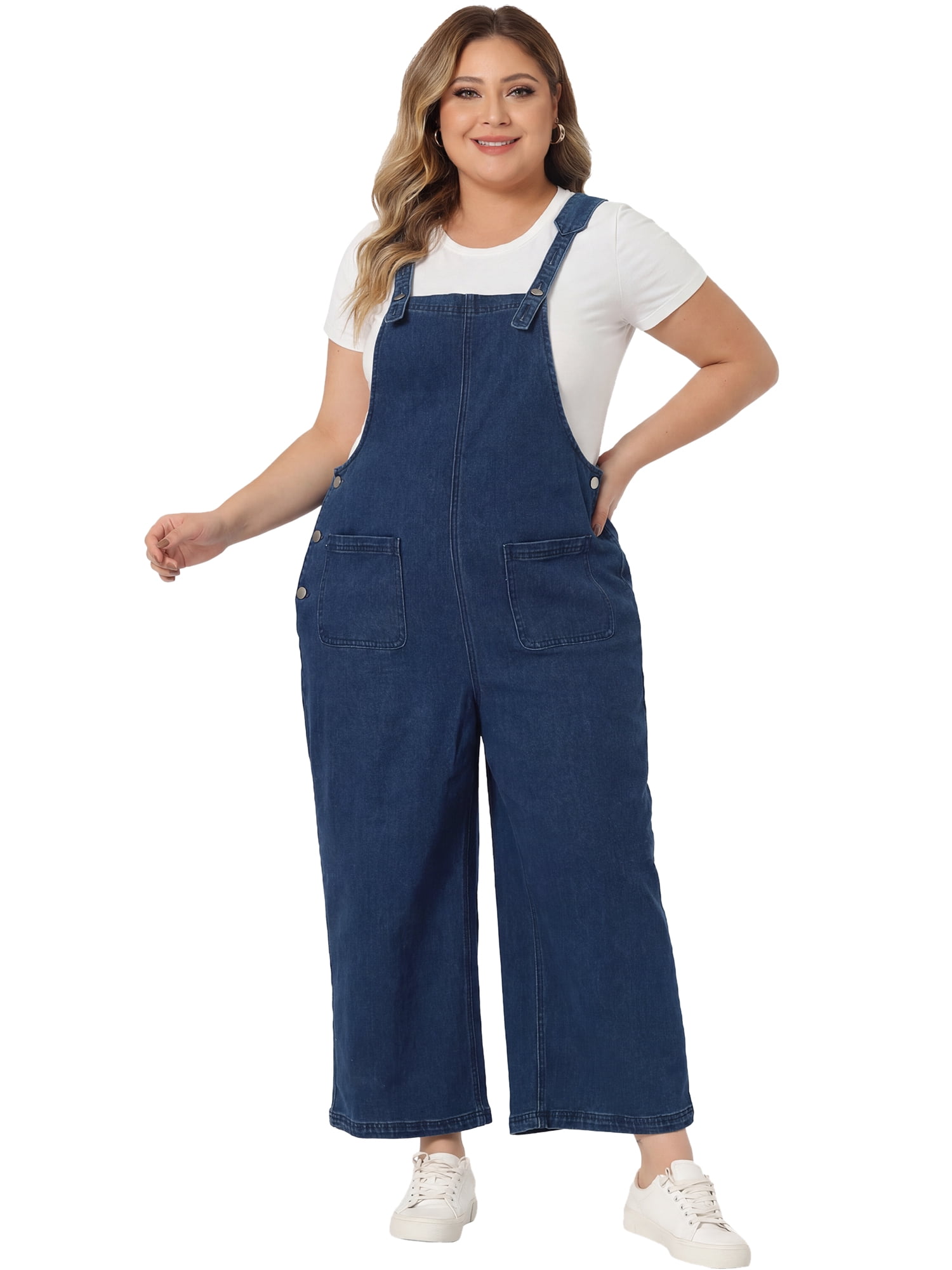DARING DIVA Women's Plus Size Denim Bib Adjustable Suspenders Overalls 3X Dark Blue