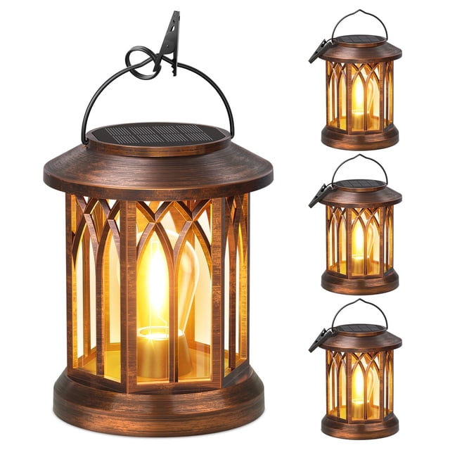 Paquete de 4 linternas solares WDTPro, impermeables, 26 x 13 x 16 cm, color cobre