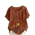 thumbnail image 2 of Xuyuer Womens Linen Tops 2026 Summer Short Sleeve Shirts Loose Crewneck Casual Boho Tops Vintage Embroidered Blouses Loose Short Sleeves, Fashion Blouses for Women, 2 of 5