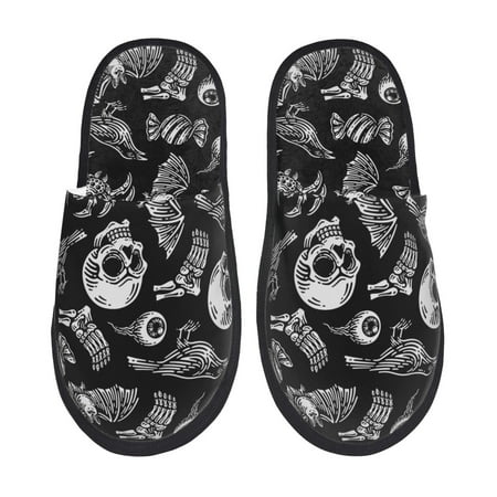 

Fuzoiu Skull bird bat spider Print Unisex Furry Slippers Plush Indoor Shoes Trendy House Slippers Anti-Skid EVA Sole House Shoes for Home Office and Travel -Large