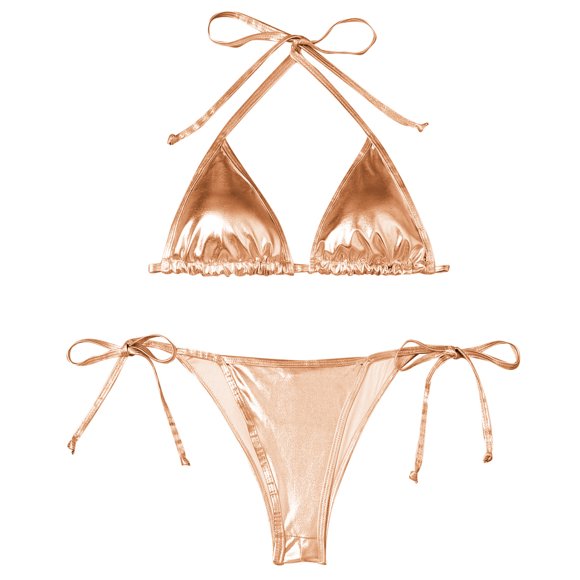 FhsagQ Swimsuit Sets for Women Bikini Women Bikini Sets Shiny String Padded Triangle 2 Pieces Swimsuit Swimsuit Sets for Women Crotchless Bikini Women's Swimsuit Sets Panties Gold S