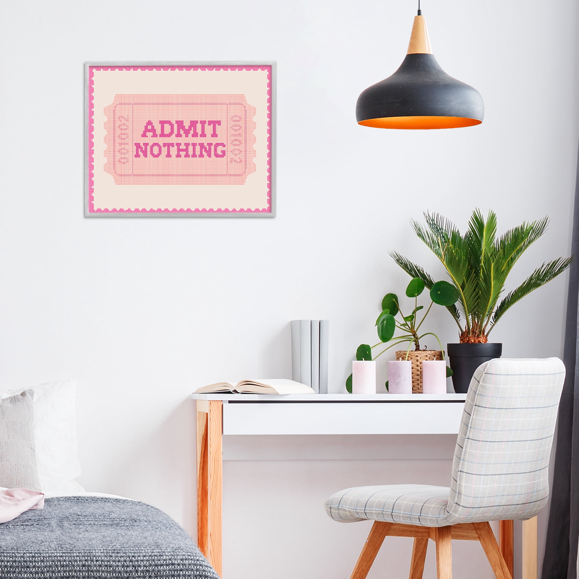 Stupell Industries Admit Nothing Retro Pink Ticket Gray Framed Giclee Art, design by Lil' Rue