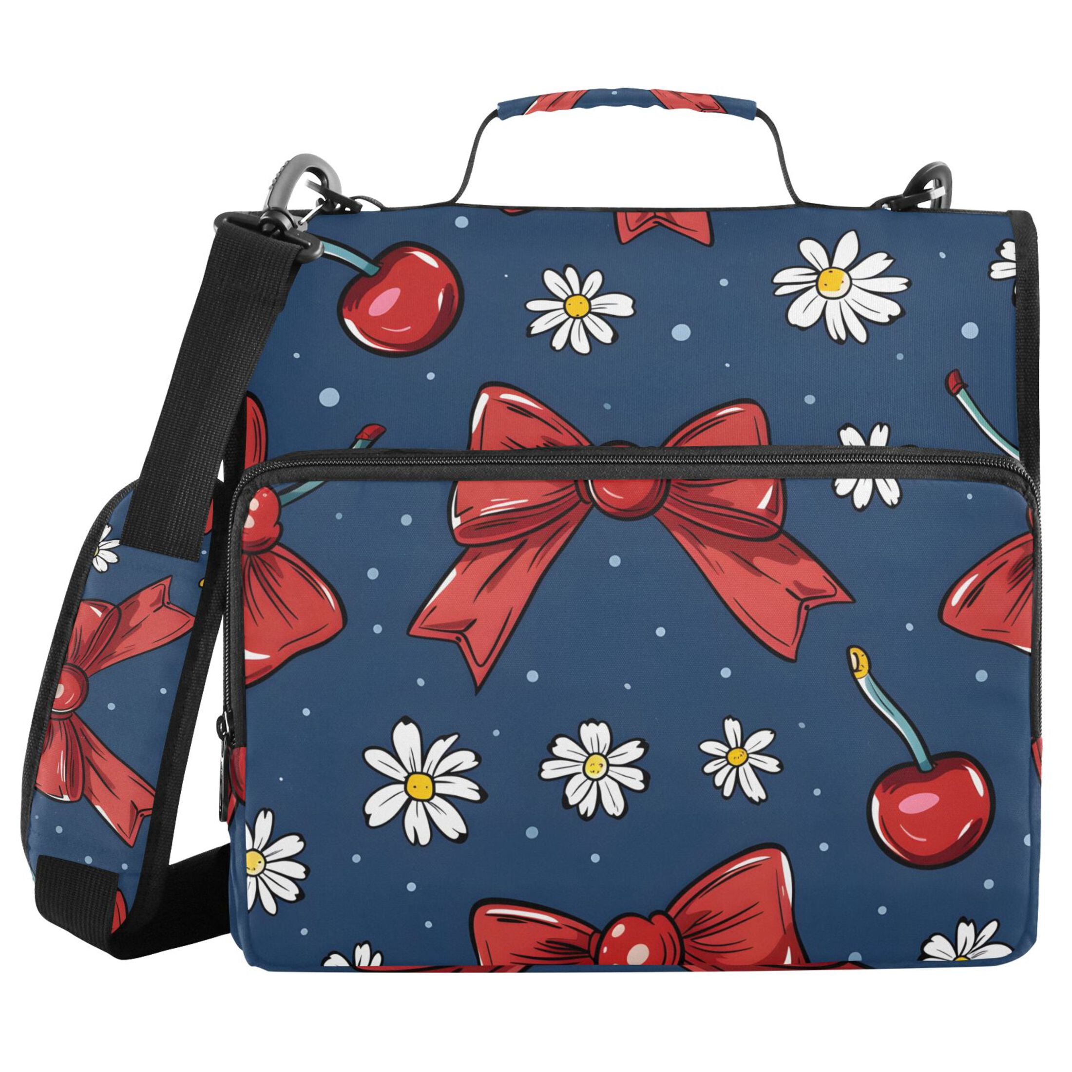 ALAZA Zipper Binder Cherry Daisy Flower and Bow 3 Ring Trapper Keeper File Folder Organizer Bag