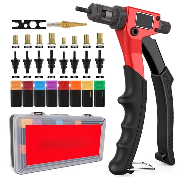 Rivet Nut Tool Kit With Step Drill Bit & 80 Nutserts For Tight Space 8 Inch Rivnut Set Riveter 8 Mandrels 6-32 8-32 10-24 1/4-20 M3 M4 M5 M6 In Organized Rugged Carrying Case Nt600