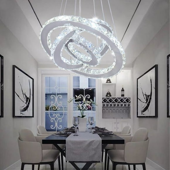 Diisunbihuo Lustre Cristal 3 Anneaux Luminaire de Plafond Moderne Suspension en Acier Inoxydable