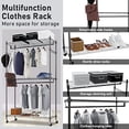 thumbnail image 4 of Heavy Duty Garment Rack on Wheels, Clothes Racks for hanging clothes with Double Hanging Bar, 2 Hanger Hooks - Hold Up to 400Lbs (Black, 2Rod 2Hook), 4 of 7