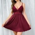 thumbnail image 2 of JSGEK Women's Satin Silky Nightgown Lace Strapy Babydoll Chemise Nightdress Full Slip Spaghetti Strap Bodysuits Red L, 2 of 5