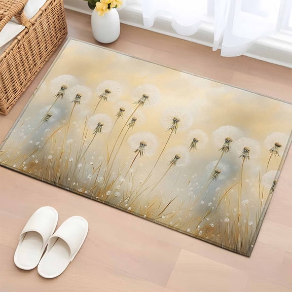 2x3 Ft Entryway Area Rug, Watercolor Dandelion Kitchen Rug Runner Washable Floor Mat, Farmhouse Pastoral Flowers Plants Non Slip Indoor Door Mat Throw Carpet for Bathroom Living Room Bedroom