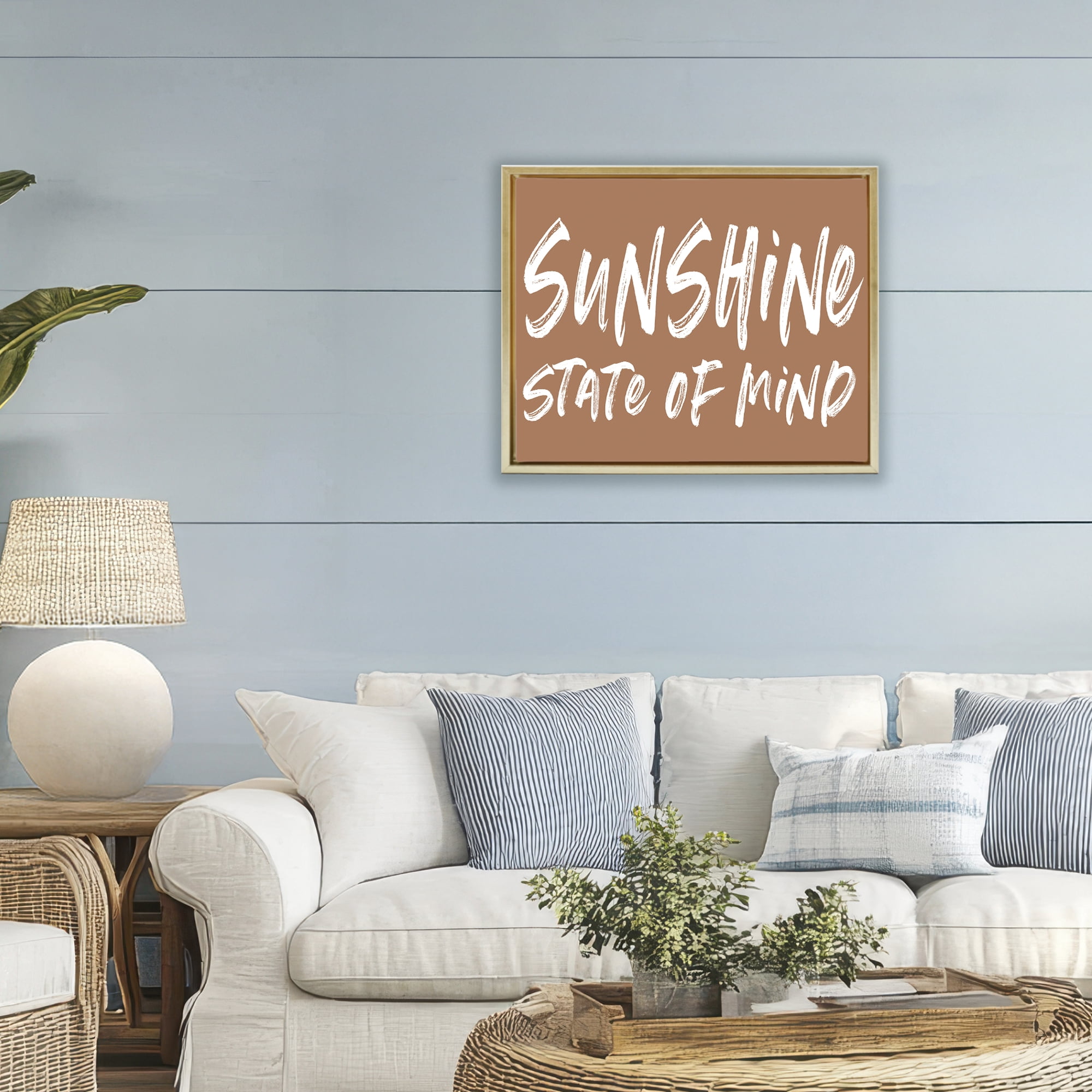 Summery Sunshine State Of Mind Gold Framed Floater Canvas Wall Art, design by Lettered and Lined