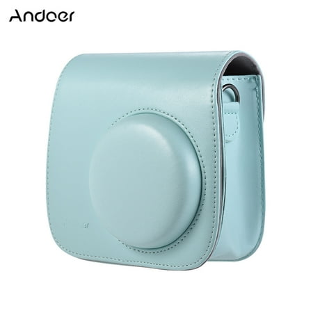 Andoer PU Instant Camera Case Bag with Strap for Fujifilm Instax Mini 9/8/8+/8s Ice Blue