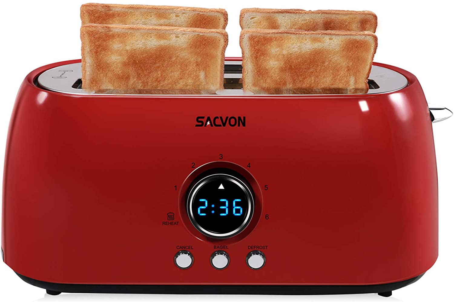 bedelaar Succesvol Maar Toaster 4 Slice Long Slot, SACVON Stainless Steel Retro Toasters with Big  Timer, Removable Crumbs Tray, Red - Walmart.com