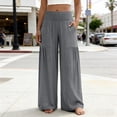 thumbnail image 2 of VBVC Women's Smocked Linen-Look Waisted Pants,Pleated Wide Leg Trousers For Women,Ladies Lightweight Sweatpants with Pockets,Gray,S-2XL, 2 of 7