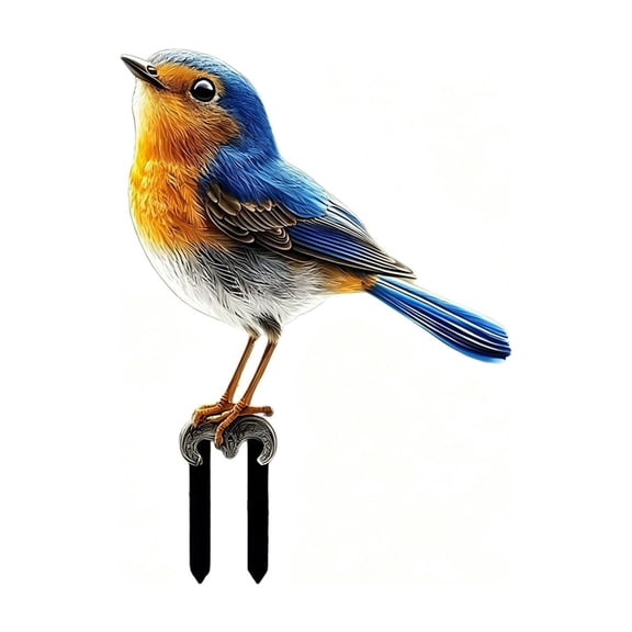 Lypsnake Little Blue Bird Decorative Floor Insert, Realistic Robin Bird Yard Art Stake, Weatherproof Resin Ornament for Outdoor Lawn Flower Bed Patio and Garden Path