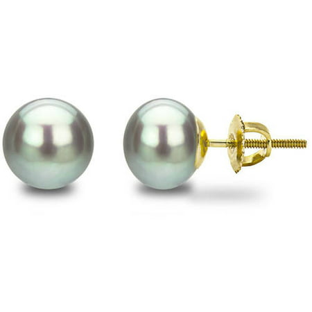 14kt 10-11mm Button Shape Grey Freshwater Pearl Screw-Back Stud Earrings