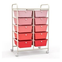 Rolling Storage Cart 10 Drawers, Gradient Pink Organizer Cart with Lockable Wheels