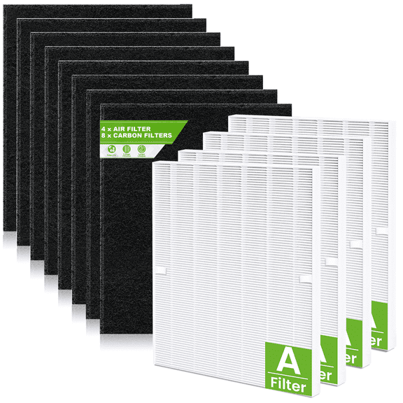 115115 HEPA Replacement Filter A Compatible with Winix PlasmaWave Air Purifiers C535 5300 5300-2 6300 6300-2 P300 AM90 C909 9800, Size 21 4 x True HEPA Filter 8 x Carbon Filter