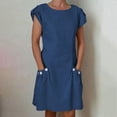 thumbnail image 2 of QIPOPIQ Robes pour Femmes avec Poches Manches Courtes Nouvelle Robe d'Été Unie à Boutons Double Robe à Col Rond Contrastant Offres 2023, 2 of 8