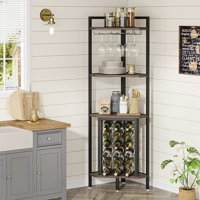 Tribesigns Rustic Corner Wine Rack 4 Tier Shelf Glass Holder Storage 18 Bottle Capacity Walmart