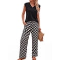 thumbnail image 4 of PINKSIR Two Piece Sets for Women Summer Outfits Oversized Wide Leg Crop Pants Lounge Sets Airport Beach Vacation Clothes, 4 of 10
