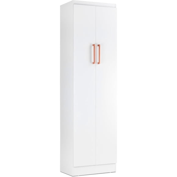 Ropero Closet Armario Nogal y Blanco de Madera con 5 Entrepaños y 2 Puertas, para Organización y Almacenamiento de Ropa y Accesorios en el Hogar, Armable Diseño Moderno y Minimalista Basic