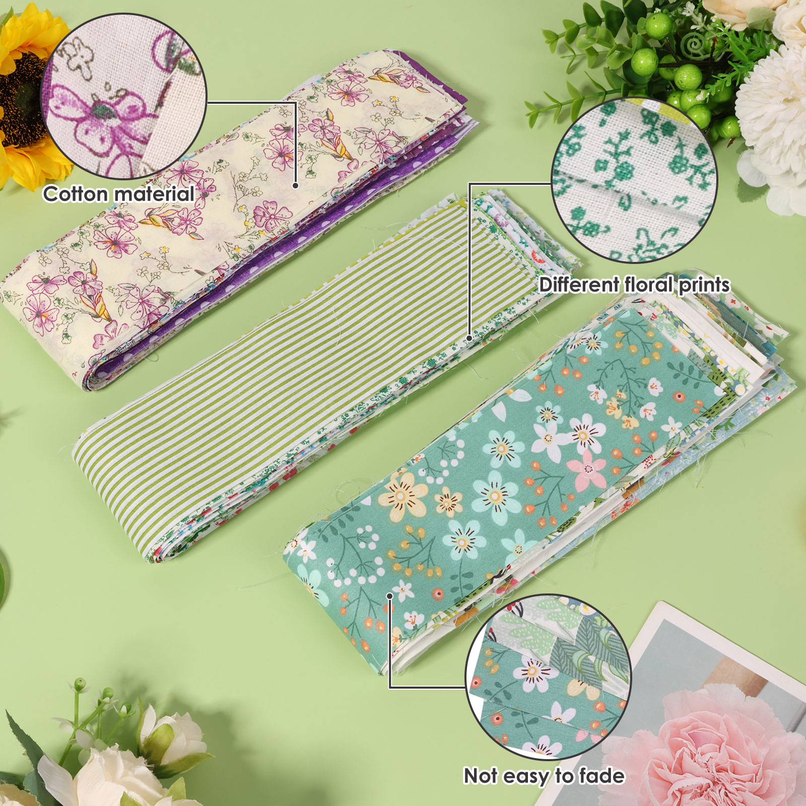 120Pcs Cotton Quilting Fabric Soft Colorful Printed Sewing Fabric Multipurpose Pre Cut Strips for DIY Handmade Crafting,6.5*50cm