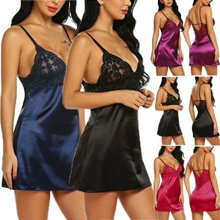 

Women s Night Short Dress Nightgown Satin Silk Lace Lingerie Pajamas Sleepwear