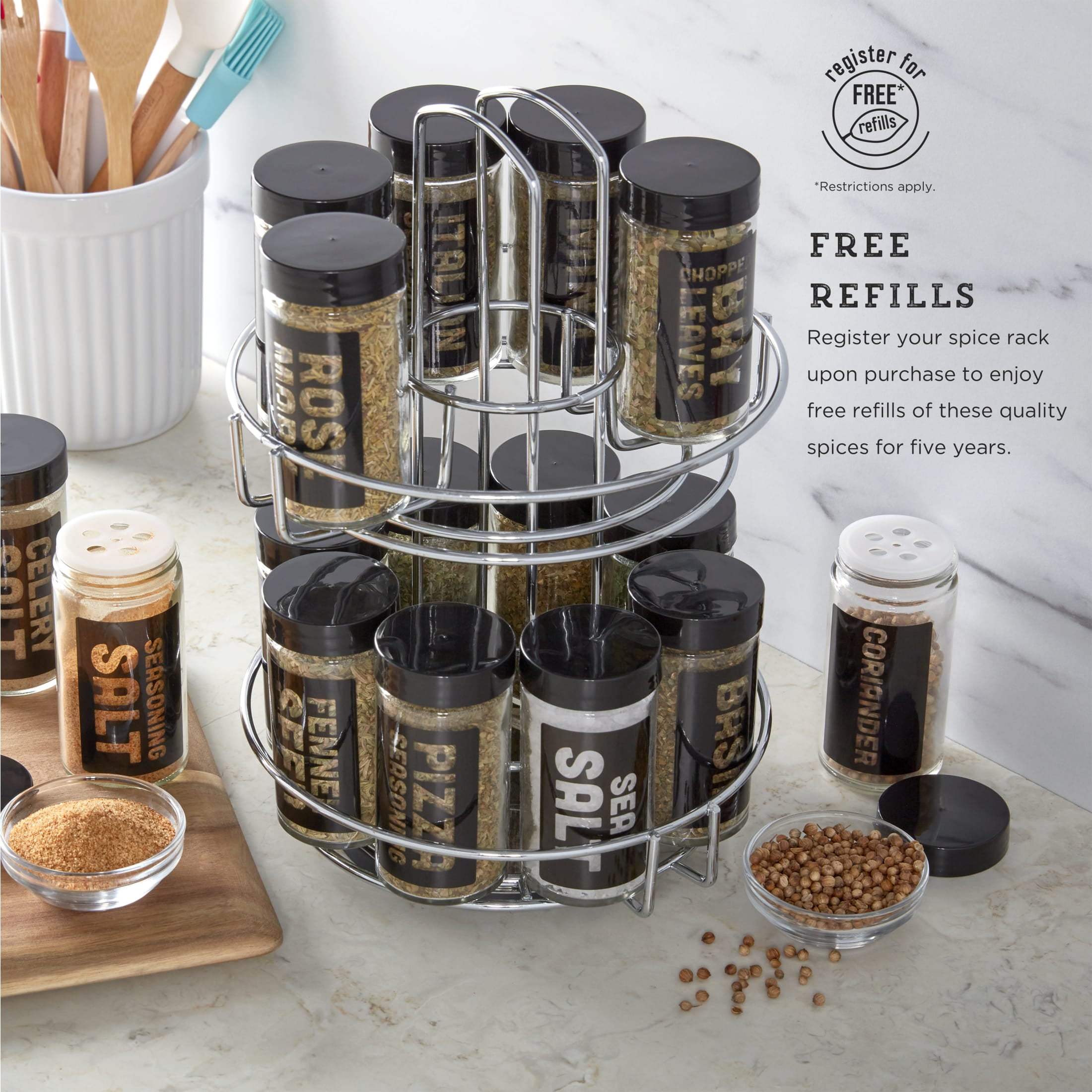 Kamenstein 16 Jar Chrome Wire Revolving Filled Spice Rack Organizers 11in Walmart